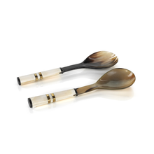 Load image into Gallery viewer, Côte d&#39;Ivoire Salad Server Set in Variegated Horn with White Bone Handle
