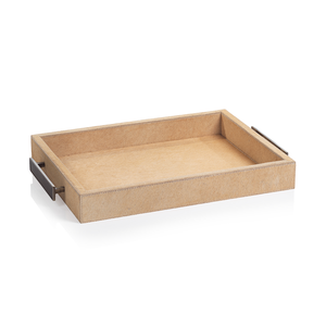 Beige Aspen Hair On Leather Rectangular Tray with Handles