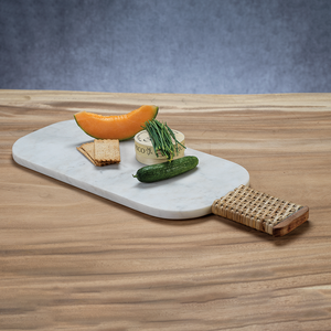 Marble Cheese & Charcuterie Board With Woven Cane Handle