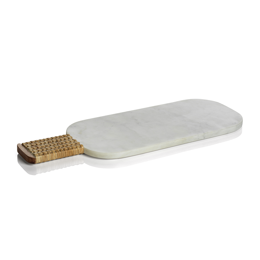 Marble Cheese & Charcuterie Board With Woven Cane Handle