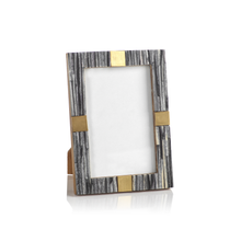 Load image into Gallery viewer, Ribbed Gray Bone Photo Frame With Brass Accent
