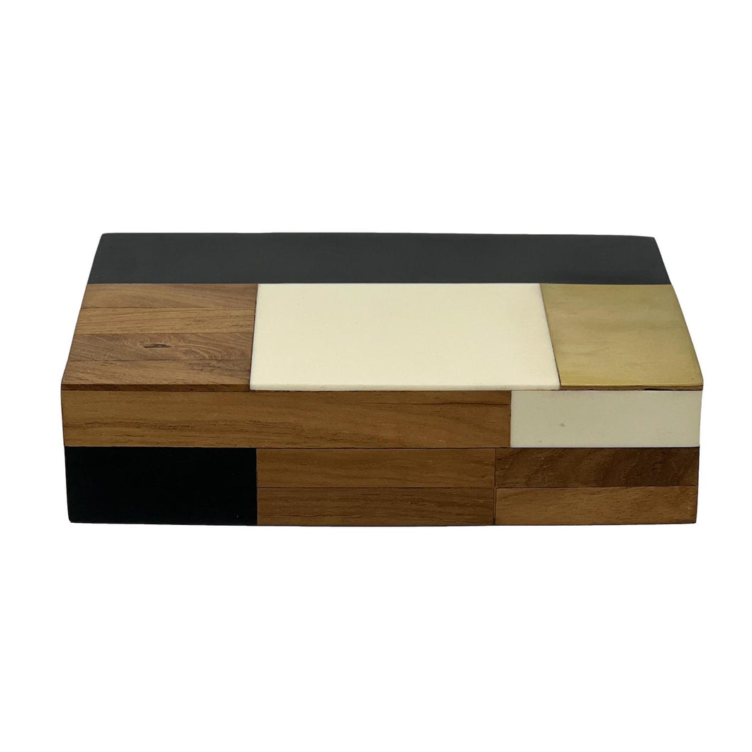 Wood, Brass & Resin Inlaid Box